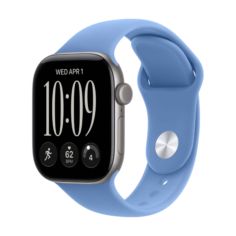 Apple Watch Series 12, 42 mm, Space Gray Aluminum Wildflower Blue Sport Band M/L